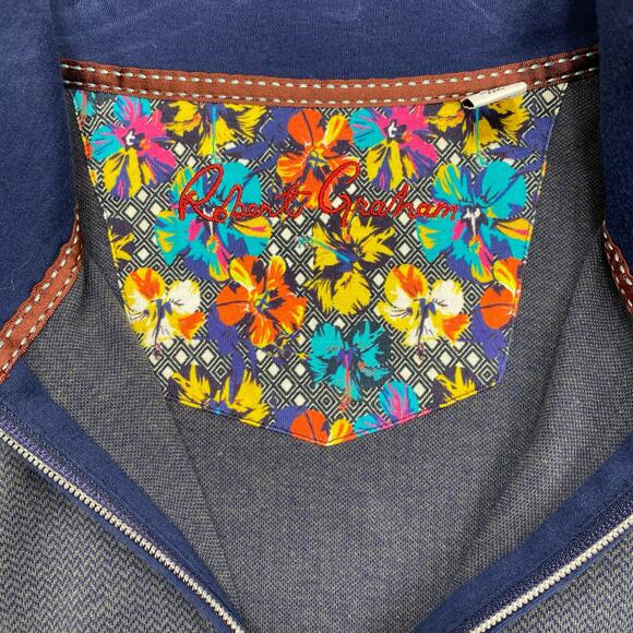 Robert Graham 1/4 Zip Sweater Pullover Blue Classic Fit Mens Chevron Print Large - Picture 5 of 11